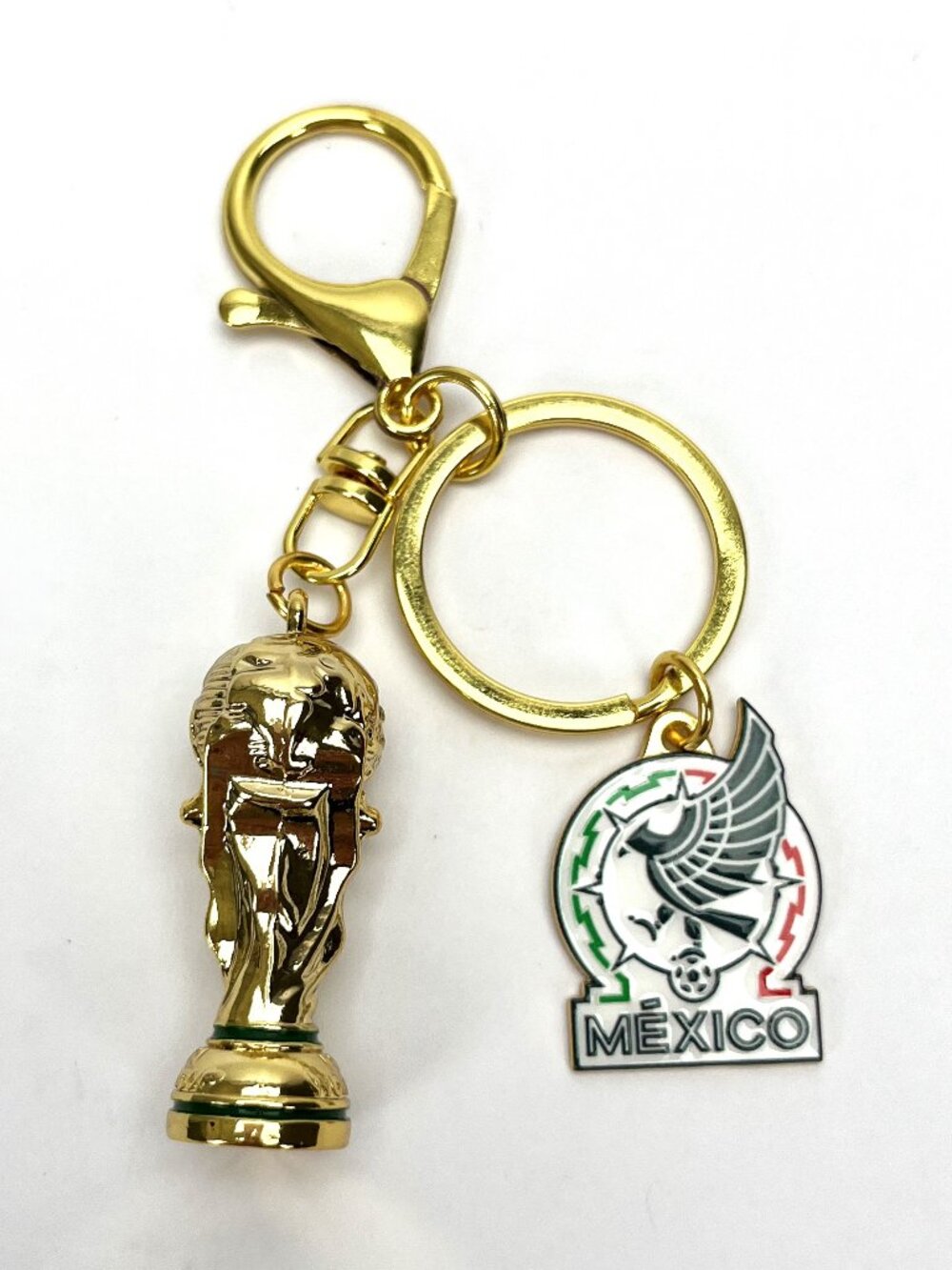 Mexico Soccer World Cup Trophy Keychain Gold Tone Key Ring Bag Charm